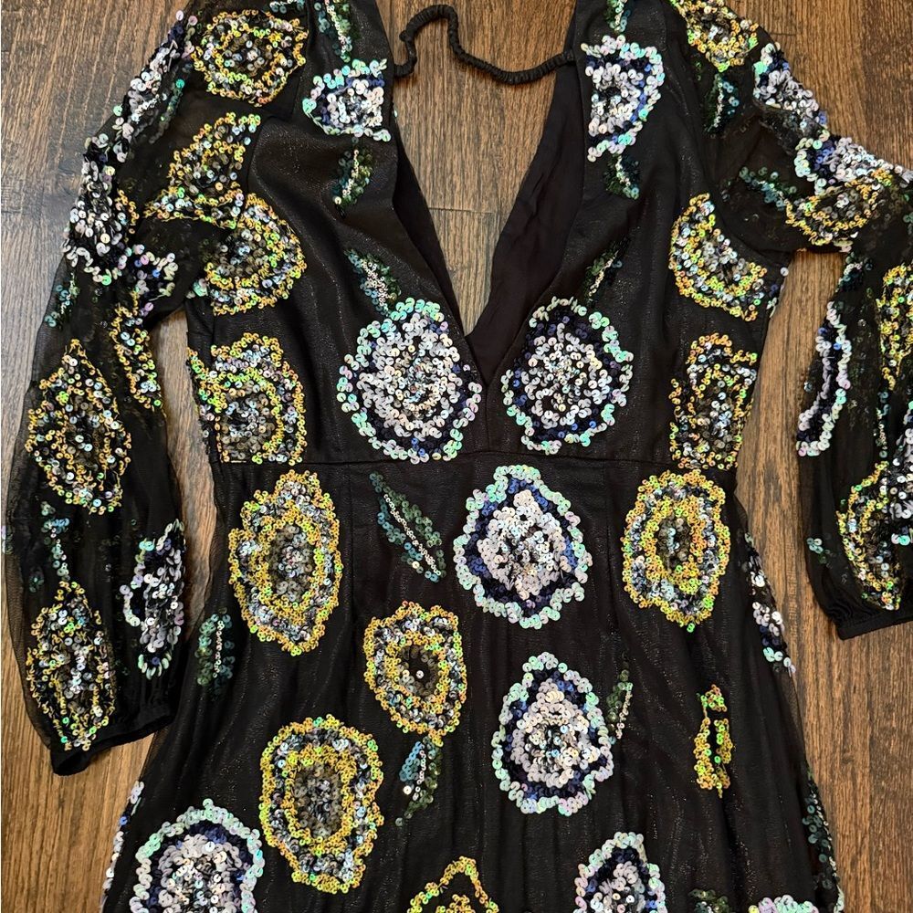 Anthropologie Floral Sequin Dress Let me Be-Q15 - Picture 13 of 14